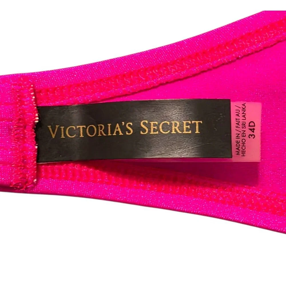 Victorias Secret Bikini Top 34D Pink Shimmer Bandeau Push-Up Twist Gold VS Logo - Picture 5 of 10